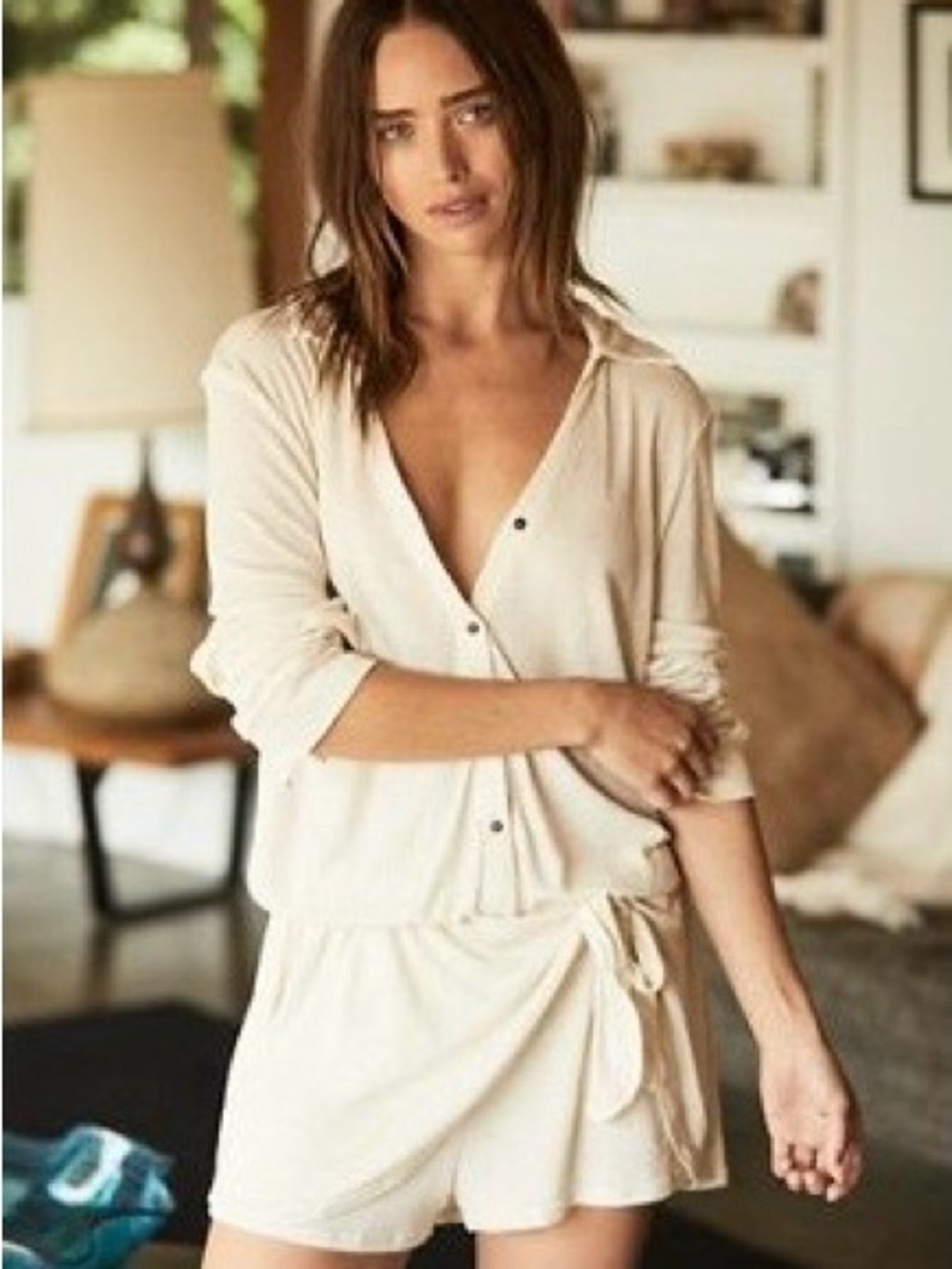 FP Beach Free People Lively Knit Long Sleeve Side Tie Romper Size L